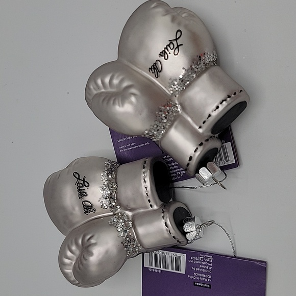 Other - New 2 Blown Glass Laila Ali Silver W/ Glitter Boxing Glove Ornament 3"